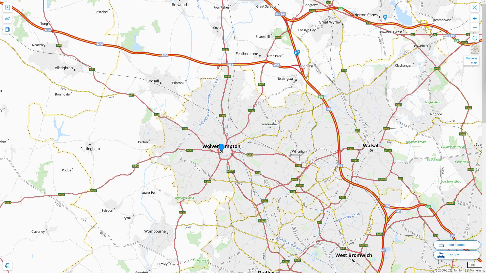 Wolverhampton Highway and Road Map